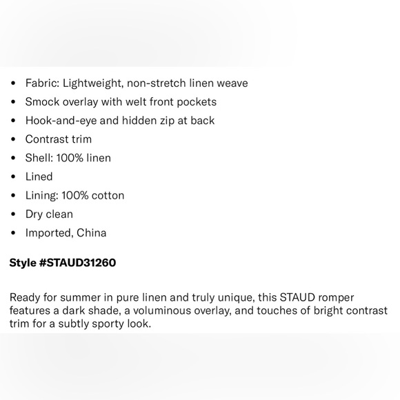 Staud Matheo Linen Leather Trim Romper in White Whiskey NWT - Picture 13 of 14